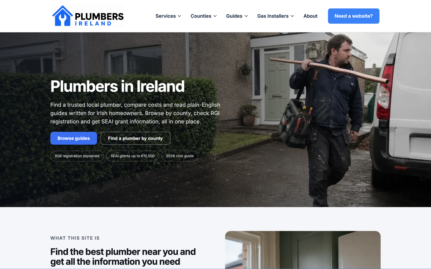 plumbersinireland.ie homepage