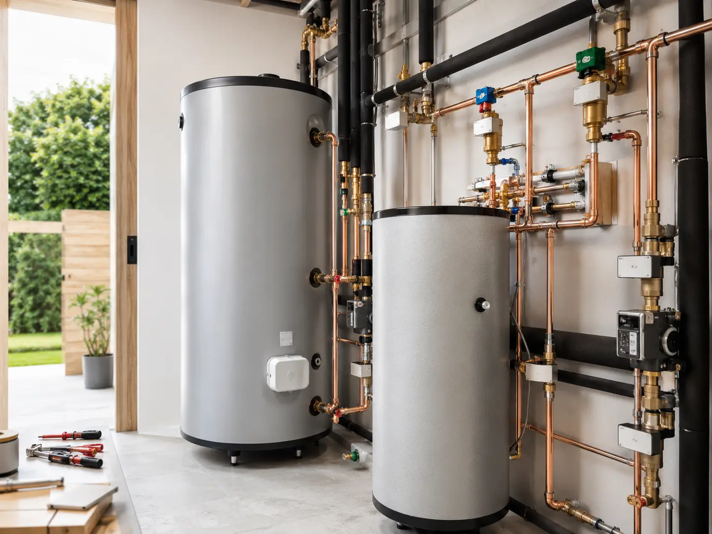 Heat pump plant room pipework