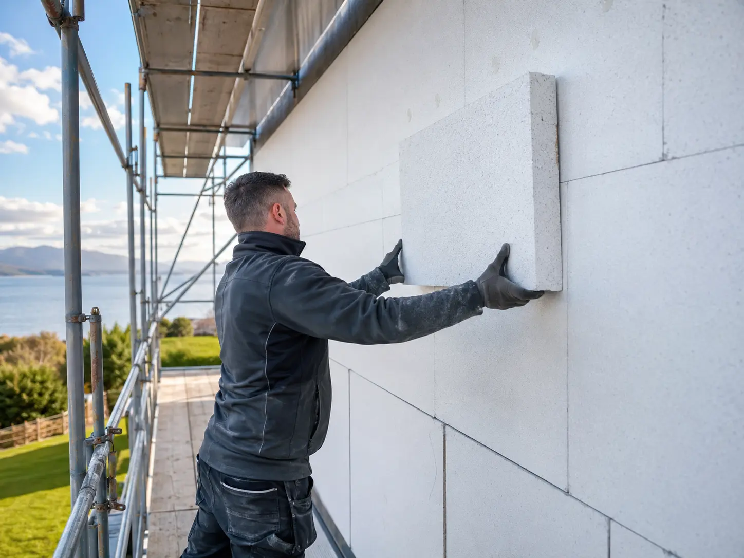 External wall insulation boards going up