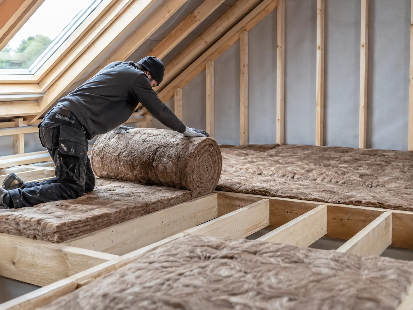 Rolling out attic insulation