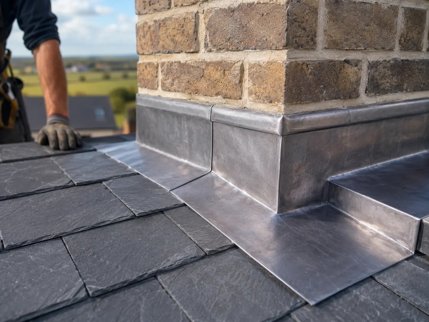 Lead flashing around a chimney